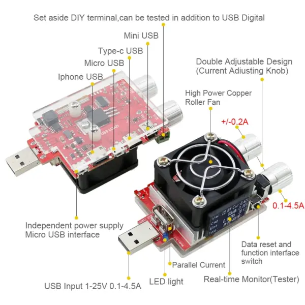 35W Adjustable USB Electronic Load Tester for Battery Testing - Image 2