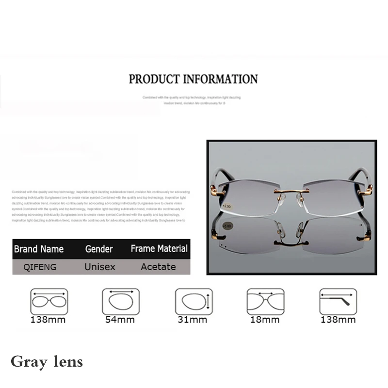 QIFENG Rimless Reading Glasses Model QF291 6 QIFENG Rimless Reading Glasses Model QF291 - Image 6