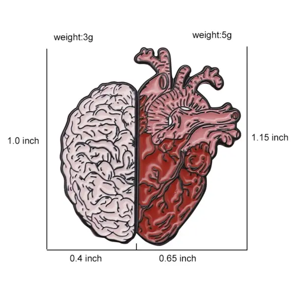 Anatomical Brain Heart Brooch Set Dark Enamel Badge - Image 5