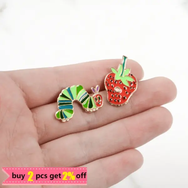 Strawberry Caterpillar Enamel Pin Unisex Badge - Image 2