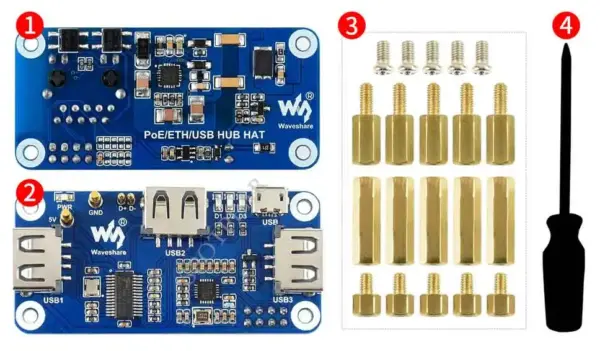 Raspberry Pi Zero PoE Ethernet USB HUB HAT - Image 2