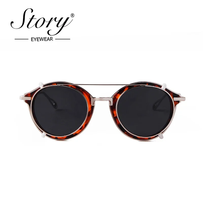 Vintage Steampunk Round Clip-on Sunglasses Men S1810 2 Vintage Steampunk Round Clip-on Sunglasses Men S1810 - Image 2