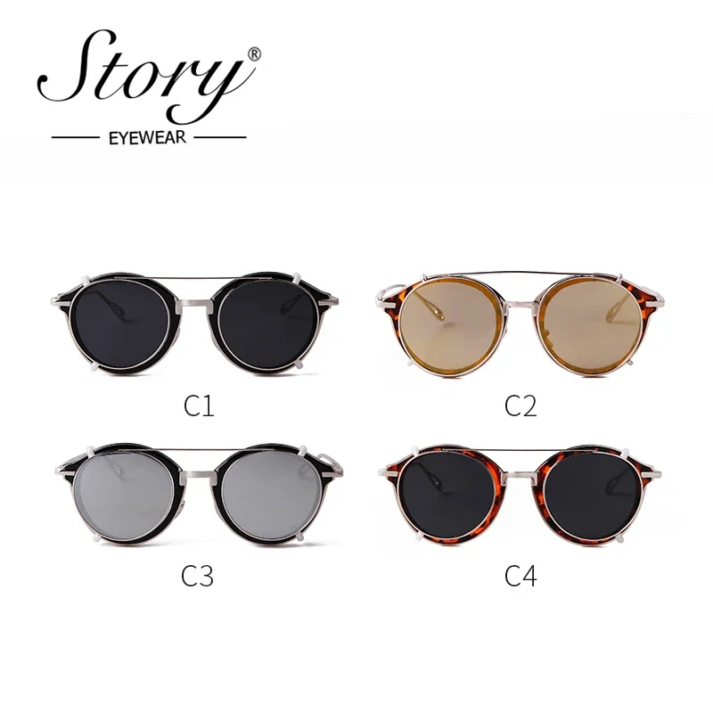 Vintage Steampunk Round Clip-on Sunglasses Men S1810 6 Vintage Steampunk Round Clip-on Sunglasses Men S1810 - Image 6