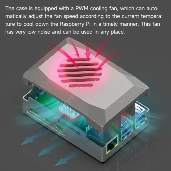 Raspberry Pi 5 Silver ABS Case with PWM Fan - Image 4