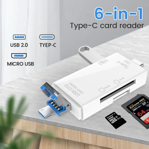 6 in 1 Type C & Micro USB Card Reader - Image 4
