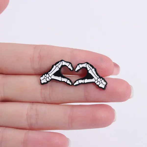 Skeleton Skull Heart Gesture Enamel Pins for Halloween - Image 2
