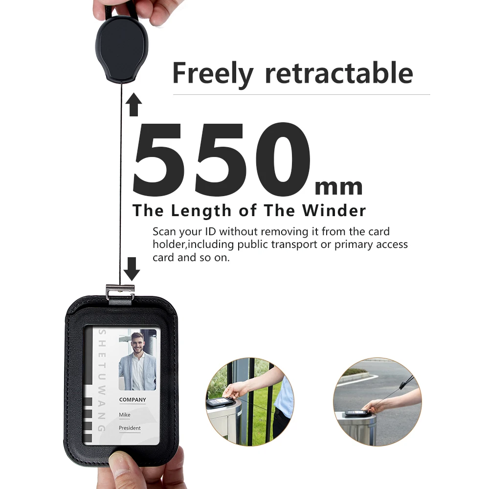 Retractable Leather ID Badge Holder Lanyard 3 Retractable Leather ID Badge Holder Lanyard - Image 3