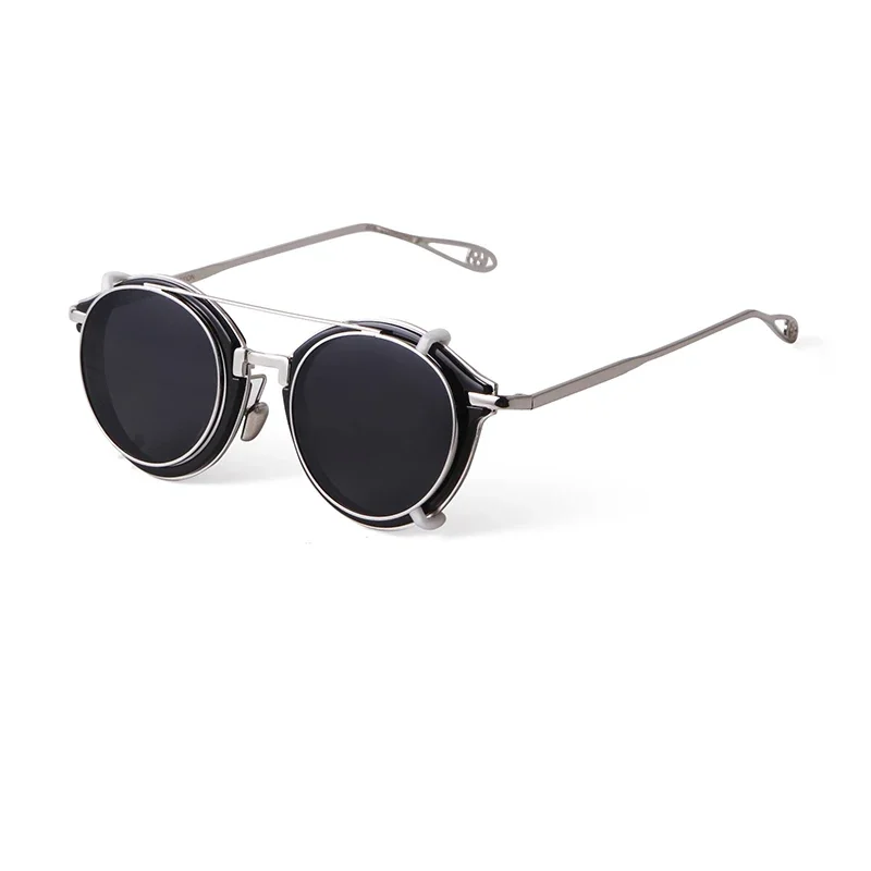 Vintage Steampunk Round Clip-on Sunglasses Men S1810 9 Vintage Steampunk Round Clip-on Sunglasses Men S1810 - Image 9