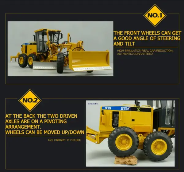 1:35 Scale Diecast SEM Grader Model in Yellow - Image 7