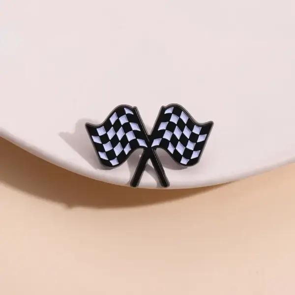 Checkerboard Flag Enamel Brooch Pin for Racing Fans - Image 3