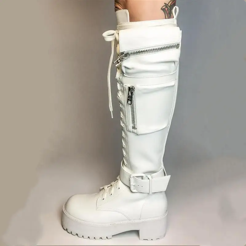 Women’s Gothic Zipper Knee High Boots with Chunky Heel 2 Women’s Gothic Zipper Knee High Boots with Chunky Heel - Image 2