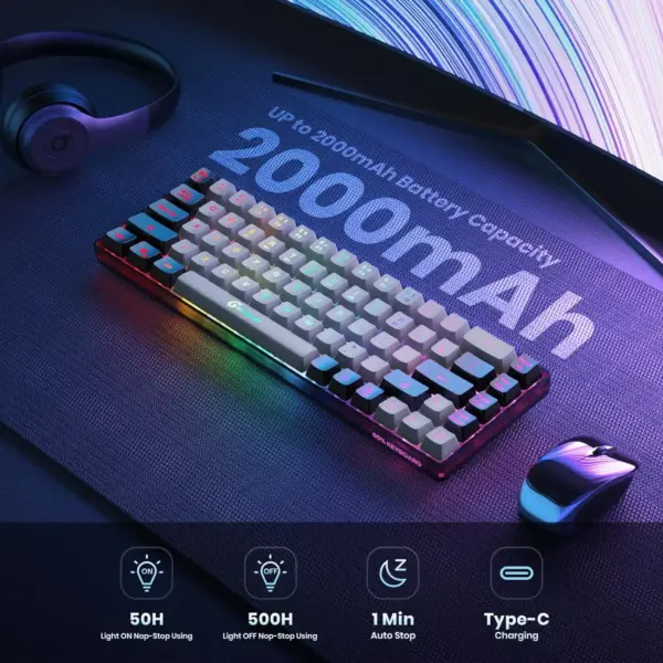Wireless Rechargeable Gaming Keyboard 68 Keys - Image 3