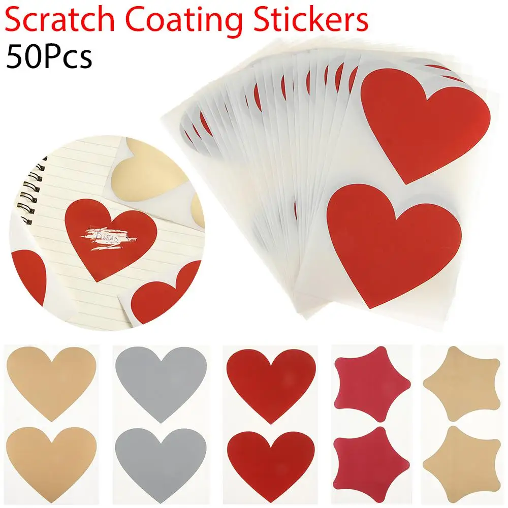 50 Pcs Gold & Silver Love Heart & Pentagram Scratch Stickers 2 50 Pcs Gold & Silver Love Heart & Pentagram Scratch Stickers - Image 2
