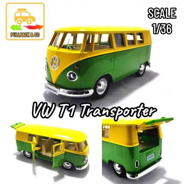1:36 VW T1 Bus Pullback Diecast Toy Car - Image 14