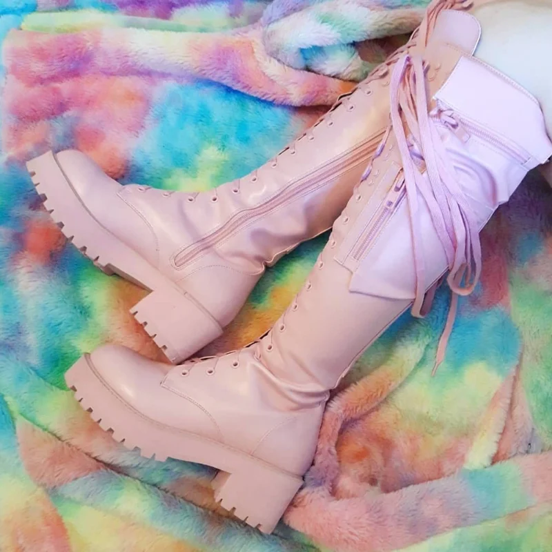 Women’s Gothic Zipper Knee High Boots with Chunky Heel 4 Women’s Gothic Zipper Knee High Boots with Chunky Heel - Image 4