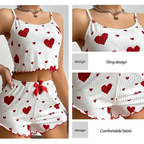 Heart Print Ruffled Tank Top and Shorts Set - Image 5