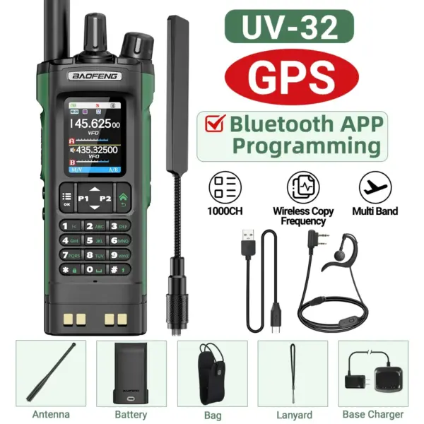 BAOFENG UV-32 GPS Walkie Talkie 10W with Bluetooth - Image 9
