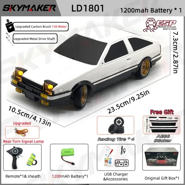 1:18 RC Drift Car AE86 RX-7 with Remote - Image 11