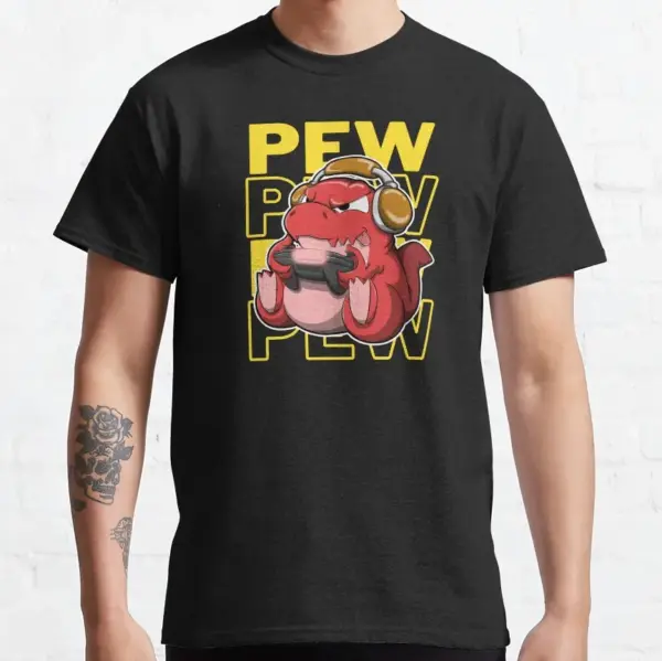 Pew Pew Dinosaur T-Shirt for Men - Image 7
