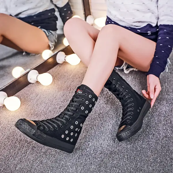 Spring Women's Canvas High-Top Sneakers and Boots - Image 3