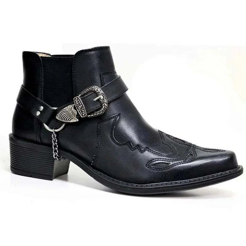 Men's Vintage Cowboy Boots Leather Ankle Shoes 4 Men's Vintage Cowboy Boots Leather Ankle Shoes - Image 4