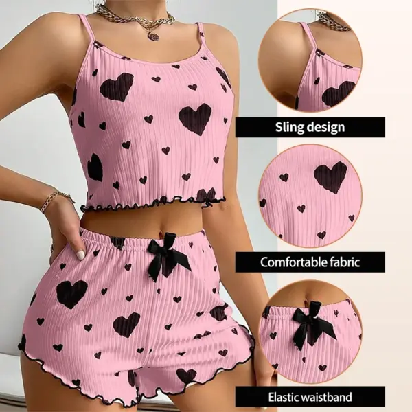Heart Print Ruffled Tank Top and Shorts Set - Image 4
