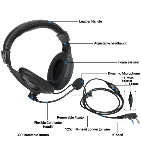 ABBREE VOX PTT Two-Way Radio Headset for Baofeng UV-5R - Image 2