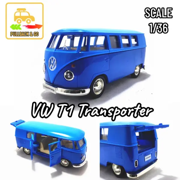1:36 VW T1 Bus Pullback Diecast Toy Car - Image 15
