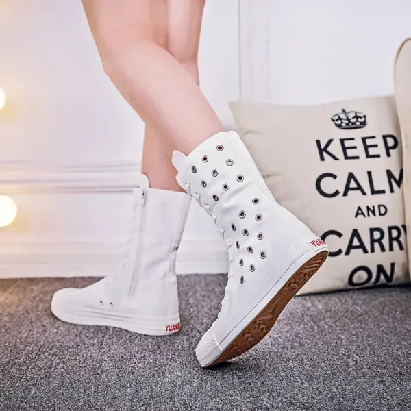 Spring Women's Canvas High-Top Sneakers and Boots - Image 4