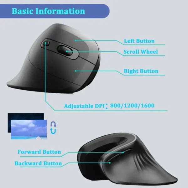 Ergonomic Right-Hand Vertical USB Mouse - Image 4