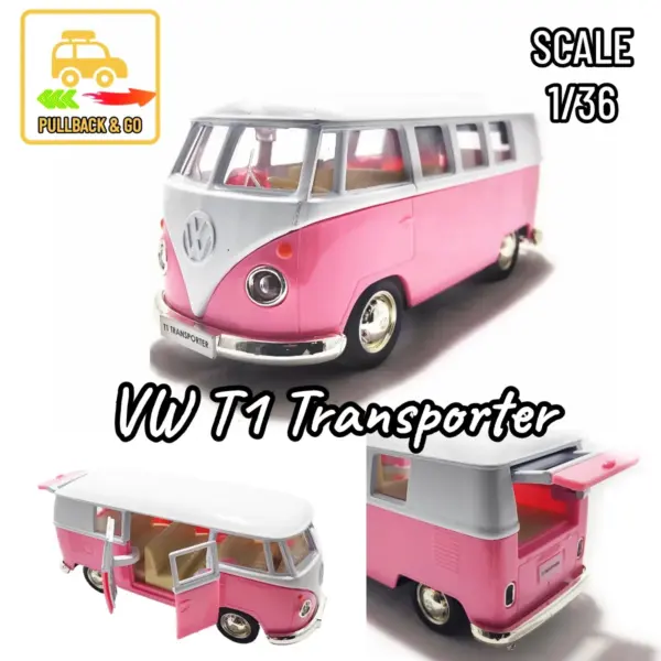 1:36 VW T1 Bus Pullback Diecast Toy Car - Image 8