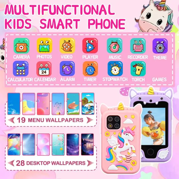 Kids Unicorn Smart Phone Toy with Camera and Games - Image 2
