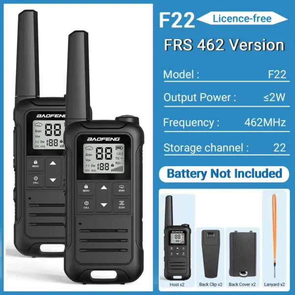 2PCS Baofeng F22 Portable Walkie Talkie Set - Image 7