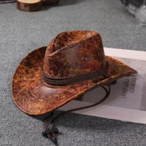 Vintage Faux Leather Western Cowboy Hat for Adults 21 S41e0685a389d4e94b200eb022a4e2f81r