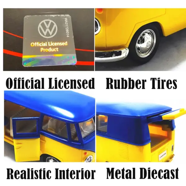 1:36 VW T1 Bus Pullback Diecast Toy Car - Image 3