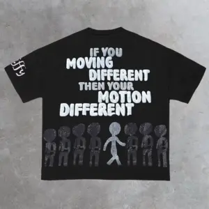 Vintage Motion Graphic Oversized Cotton T-Shirt Men Women
