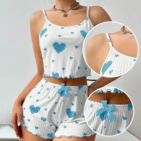 Heart Print Ruffled Tank Top and Shorts Set - Image 7