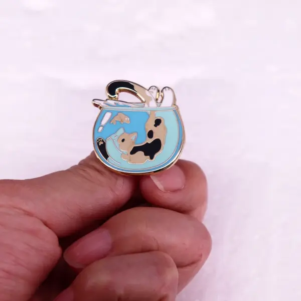 Cat Jumping Into Fishbowl Enamel Pin - Image 3