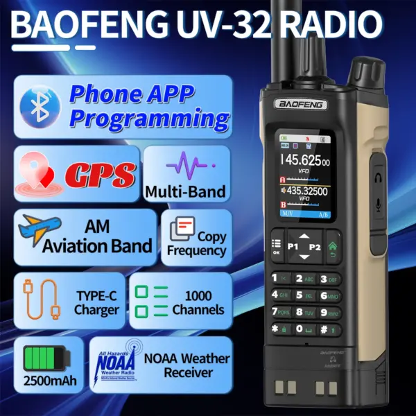 Baofeng UV-32 GPS Walkie Talkie 10W with Bluetooth - Image 2