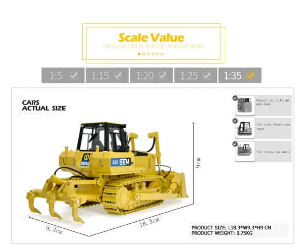 Diecast SEM 816 Bulldozer Model 1:35 Scale - Image 7