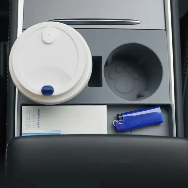 Tesla Model 3 & Y Silicone Cup Holder Insert with Key Card Storage - Image 3