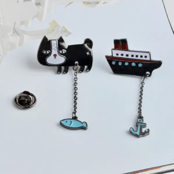 Funny Cartoon Cat Brooch Pin with Chain for Denim Jackets - Image 5