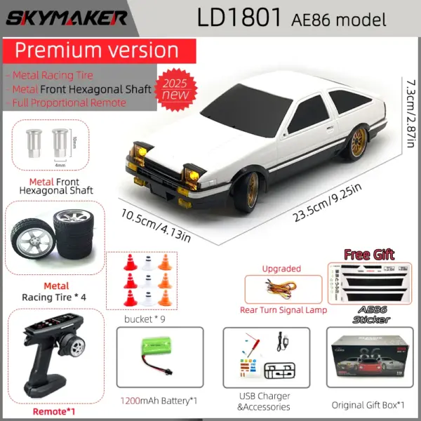 1:18 RC Drift Car AE86 RX-7 with Remote - Image 7