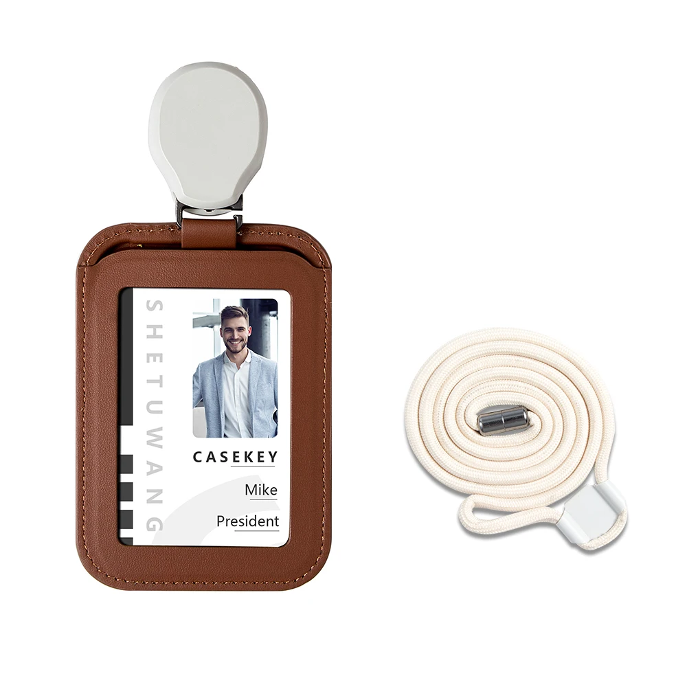 Retractable Leather ID Badge Holder Lanyard 12 Retractable Leather ID Badge Holder Lanyard - Image 12