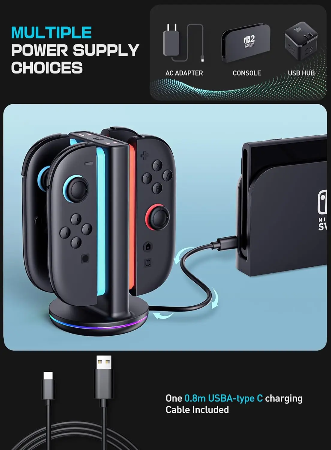 Black 4-in-1 Nintendo Switch Joy-Con Charger Dock 5 Black 4-in-1 Nintendo Switch Joy-Con Charger Dock - Image 5