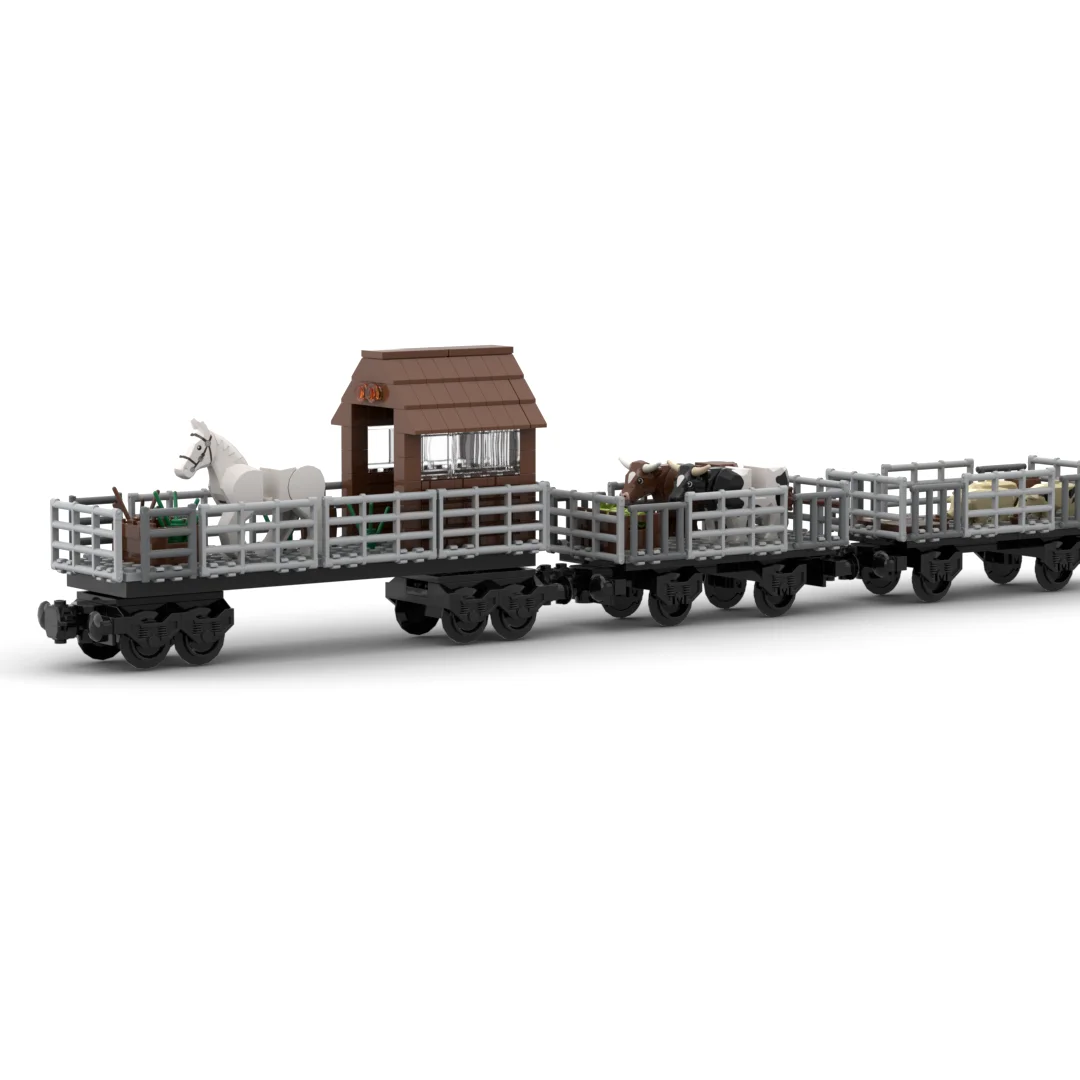 Horse Cargo Train Car Model with Barn Structure 4 Horse Cargo Train Car Model with Barn Structure - Image 4