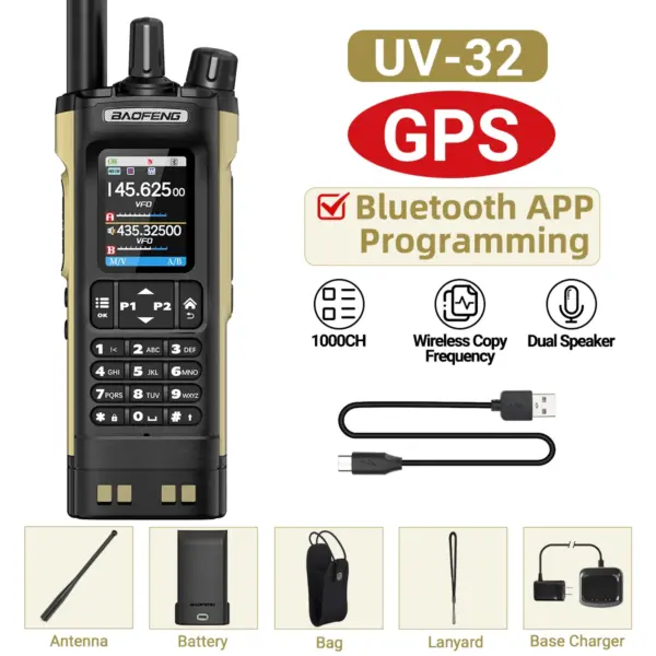 BAOFENG UV-32 GPS Walkie Talkie 10W with Bluetooth - Image 11
