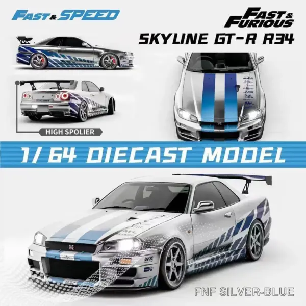 Fast Speed FS 1:64 Skyline GT-R R34 Diecast Model - Image 5