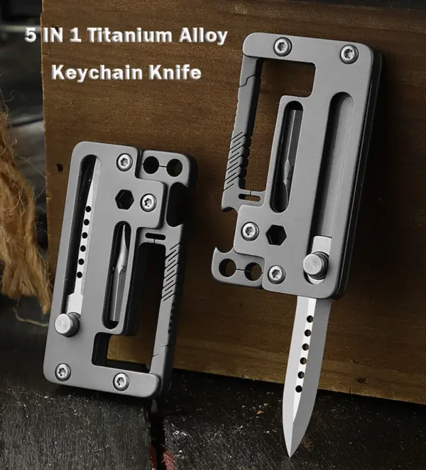 5-in-1 Titanium Folding Multitool Keychain Knife - Image 5
