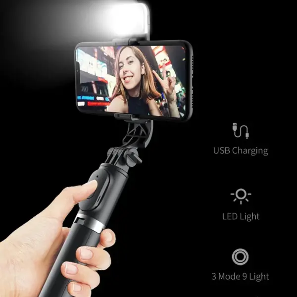 Wireless Bluetooth Selfie Stick Tripod with Light - Image 2